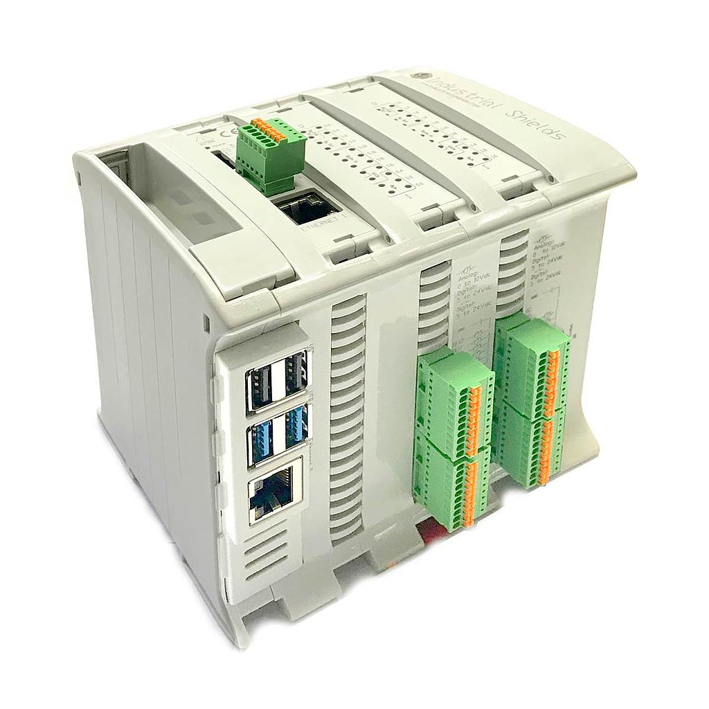 Raspberry PLC Ethernet 42 E/S Analógico/Digital PLUS (Raspberry Pi 4B 2GB RAM incluido + 8GB pSLC μSD c/Linux) Ventilador interno incluido